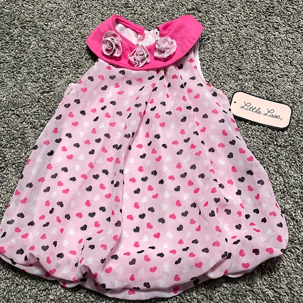 Little Lass Girls 18 M  Romper Jumper‎ Pink Chiffon pink heart snap bottom NWT